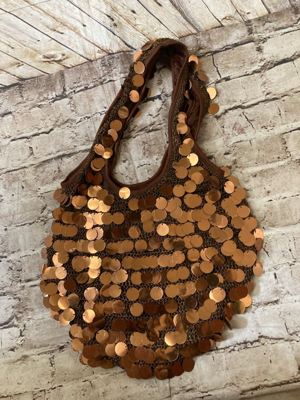 Brown Sequin Circle Tote Bag - Sparkling Brown Shoulder Bag
